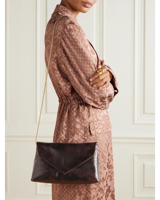 Dries Van Noten Black Mittelgroße Clutch Aus Leder Mit Schlangeneffekt