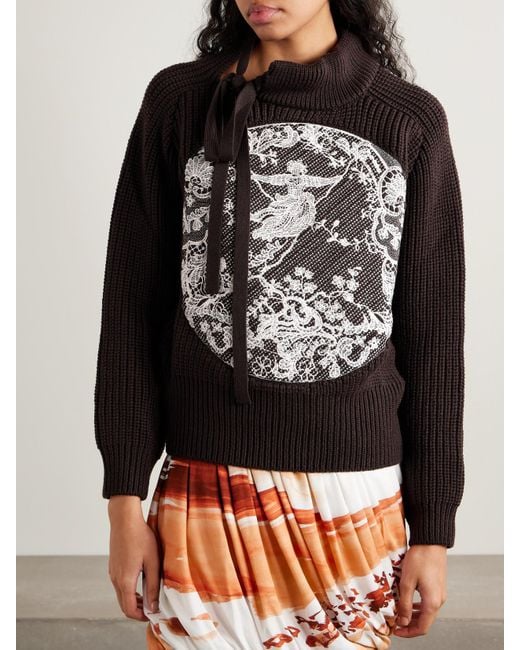 S.S.Daley Black Embroidered Ribbed Merino Wool Turtleneck Sweater