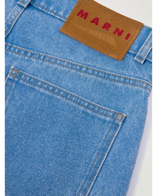 Marni Blue Cropped Appliquéd Mid-Rise Straight-Leg Jeans