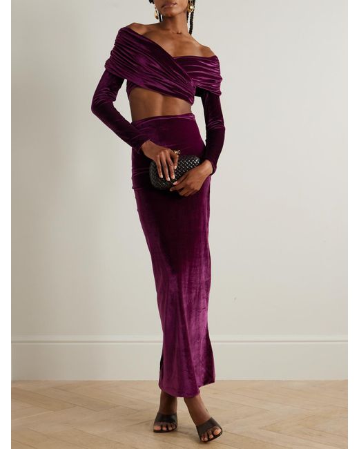 Maygel Coronel Purple Lido Cropped Stretch-Velvet Top