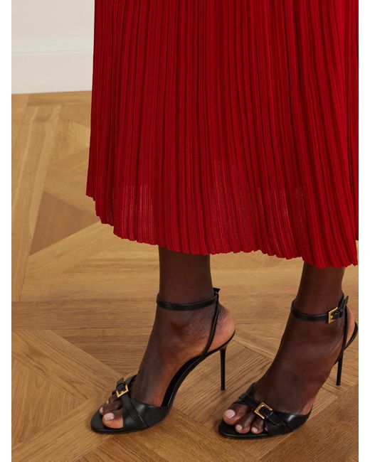 Balmain Red Plissé-Crepe Midi Skirt