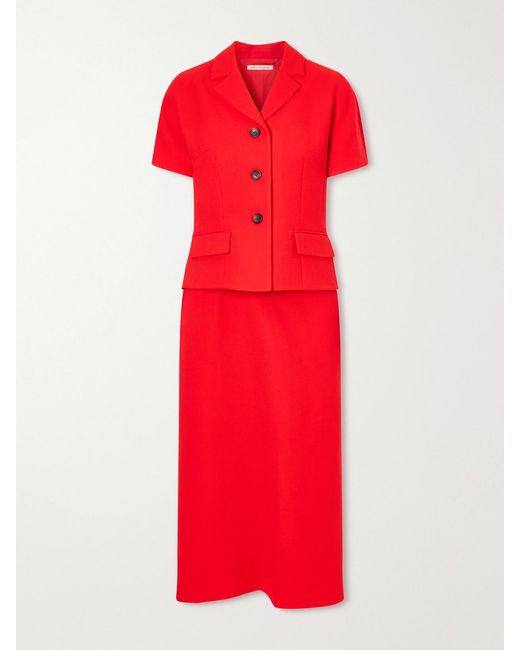 Emilia Wickstead Red Alexina Wool-Crepe Midi Dress