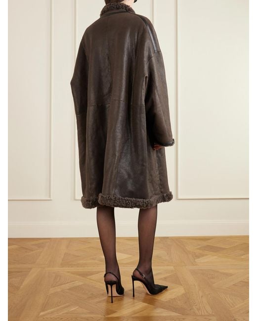 Tom Ford Brown Reversible Full-Grain Leather-Trimmed Shearling Coat
