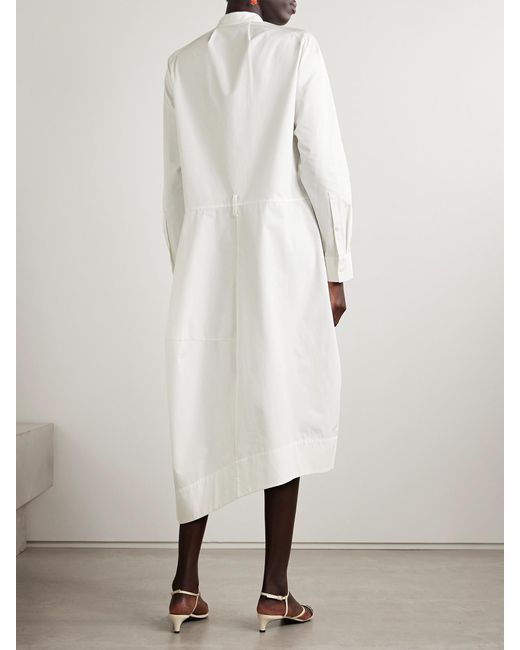 Tibi White Asymmetric Pleated Cotton-Poplin Midi Shirt Dress