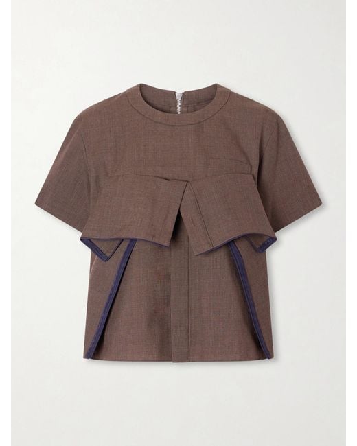 Sacai Brown Ruffled Wool Blouse