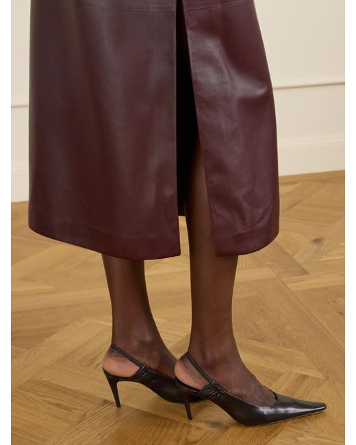 Veronica de Piante Purple Gisele Paneled Leather Midi Skirt