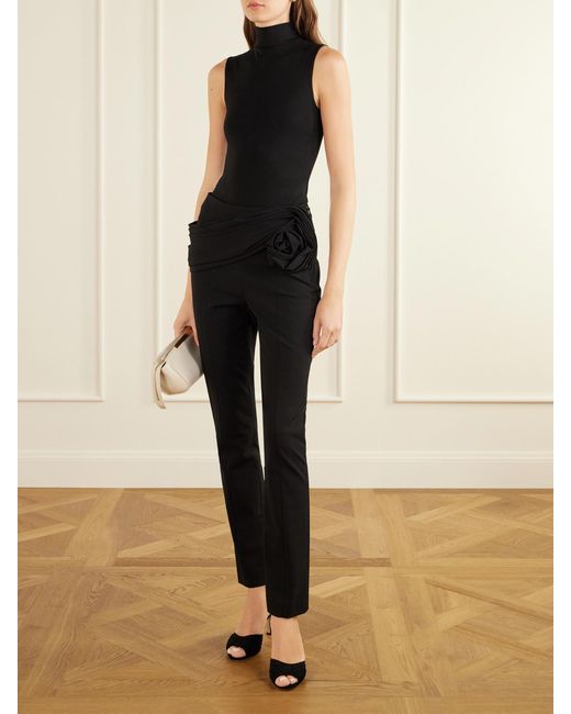 Carolina Herrera Blue Gathered Wool-Blend Twill Straight-Leg Pants