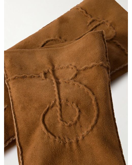 Burberry Brown Embroidered Suede Gloves