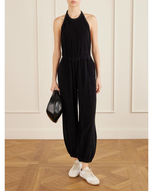 Suzie Kondi Black Anna Cotton-Blend Terry Halterneck Jumpsuit