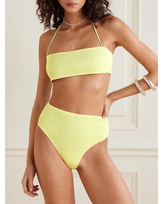 Tory Burch Yellow Shirred Bandeau Bikini Top