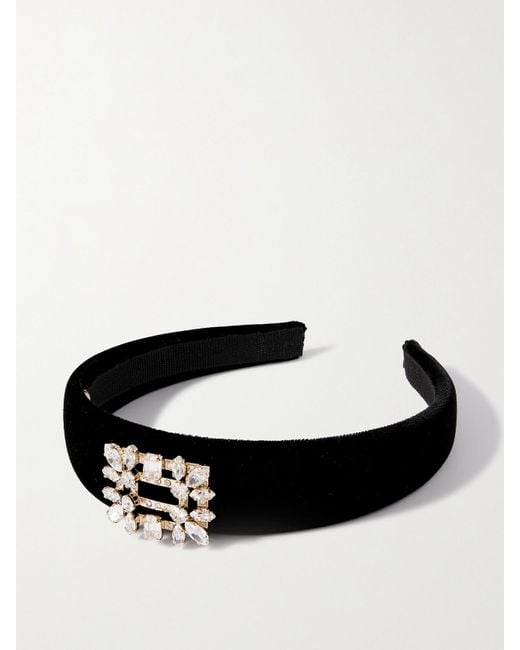 Roger Vivier Black Broche Crystal-Embellished Velvet Headband