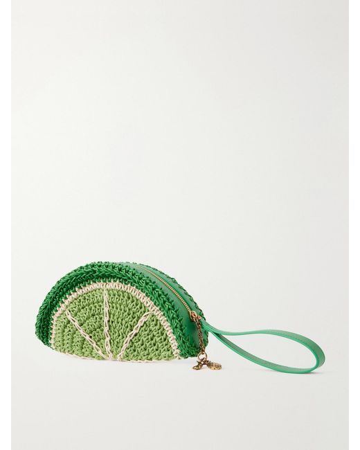 Chloé Green Tropicus Leather-Trimmed Woven Cotton Clutch