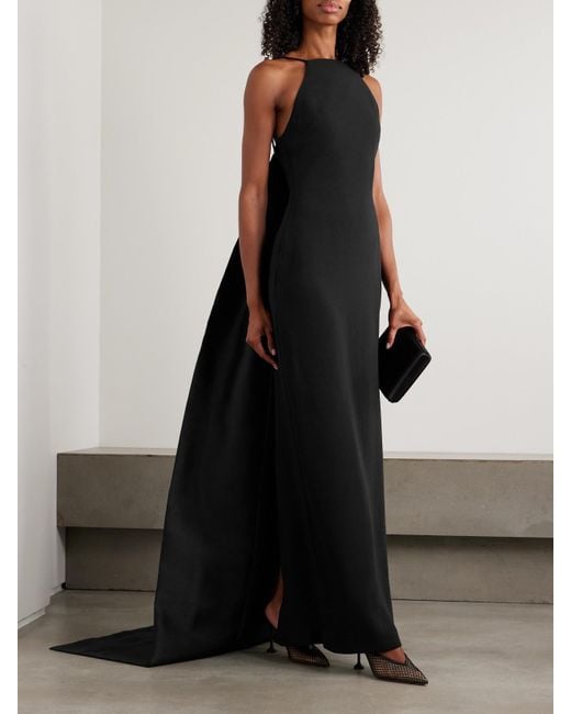 Solace London Black Ulla Crepe And Draped Twill Gown