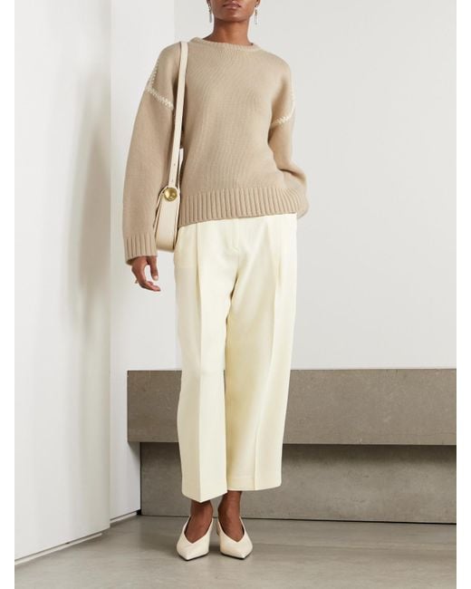 Totême  Natural Oversized-Pullover Aus Einer Woll-Kaschmirmischung Mit Stickereien