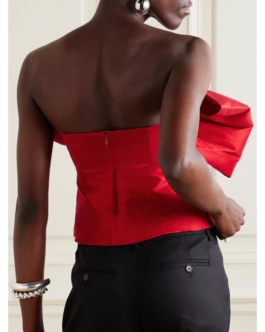 Kika Vargas Red Faye Strapless Bow-Embellished Taffeta Top