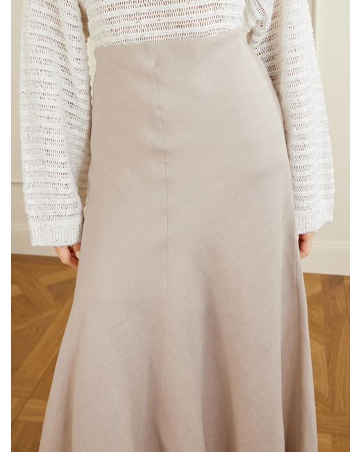 Brunello Cucinelli White Linen Midi Skirt