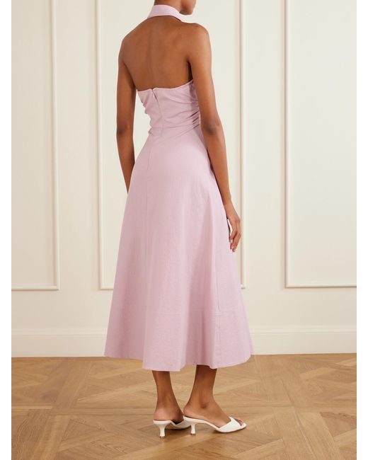 Veronica Beard Pink Mackey Cotton-Blend Seersucker Halterneck Midi Dress