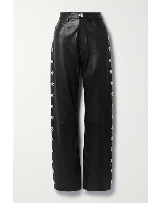 Khaite Danielle Embellished Leather Straight-leg Pants in Black | Lyst