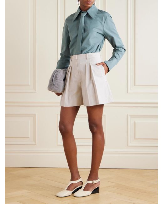 Theory Natural Pleated Linen-Blend Canvas Shorts