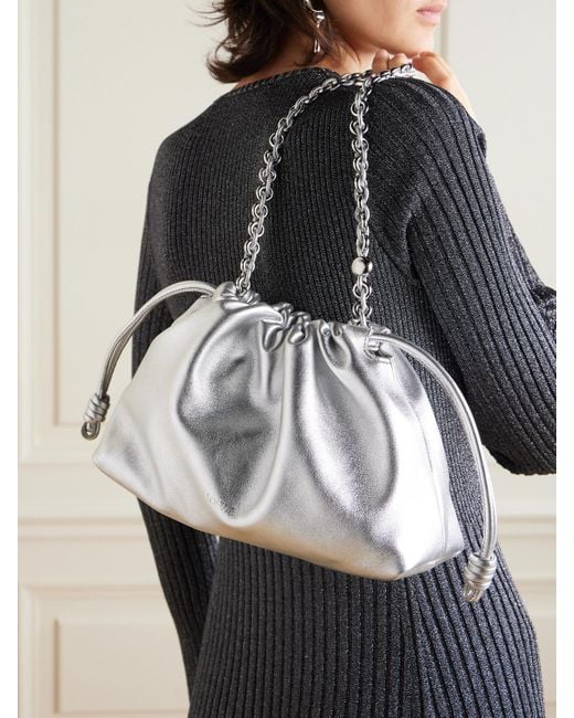 Loewe Gray Flamenco Metallic Leather Clutch