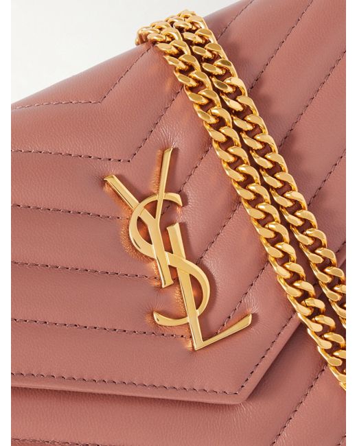 Saint Laurent Pink Cassandre Envelope Chain Mini Matelassé Leather Wallet