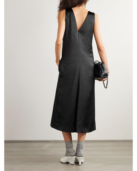 Carven Blue Chantilly Lace-Trimmed Wool-Flannel And Crinkled-Satin Midi Dress