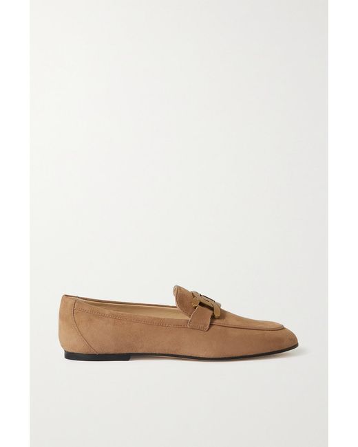 Tod's White Kate Embellished Suede Loafers