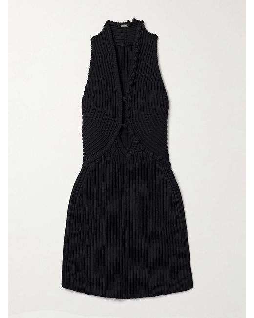 Cult Gaia Black Vivienne Cutout Ribbed Cotton Mini Dress