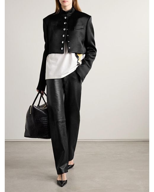 Khaite Black Samuelson Cropped Duchesse-Satin Jacket