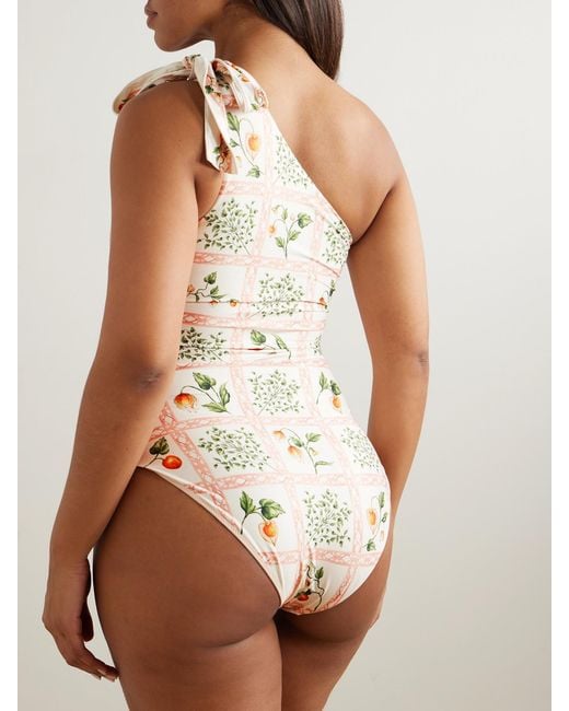 Agua Bendita White Remedios One-Shoulder Printed Recycled Swimsuit