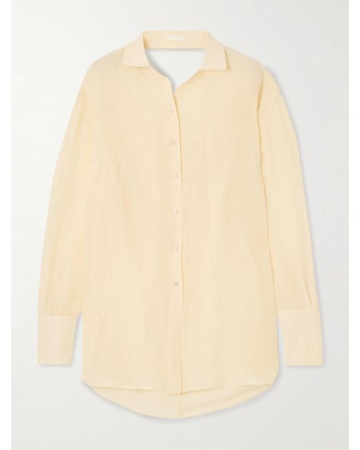 Givenchy Natural Draped Open-Back Silk And Linen-Blend Shirt