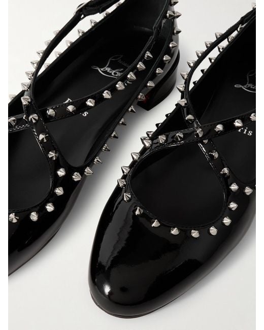 Christian Louboutin White Pilouta Jane Spike Studded Patent-Leather Ballet Flats