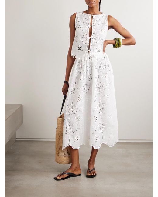 Matteau White Scalloped Broderie Anglaise Cotton Midi Skirt
