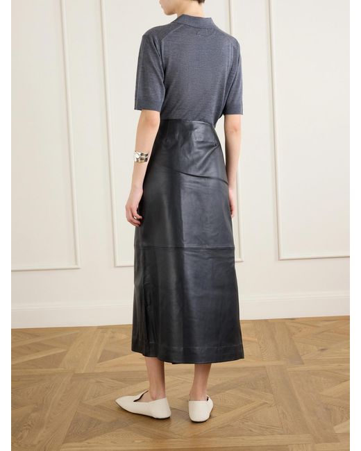St. Agni Black Leather Midi Wrap Skirt