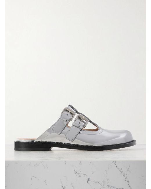 Loewe White Campo Mules Aus Metallic-Leder