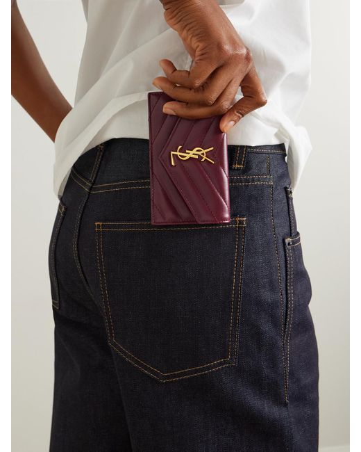 Saint Laurent Purple Cassandre Portemonnaie Aus Matelassé-Leder