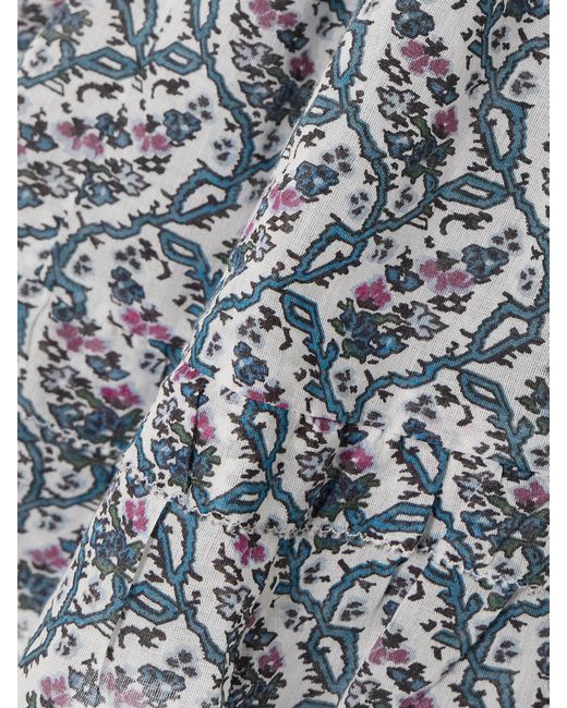 Isabel Marant Blue Fabino Tie-Detailed Ruffled Printed Cotton-Voile Blouse