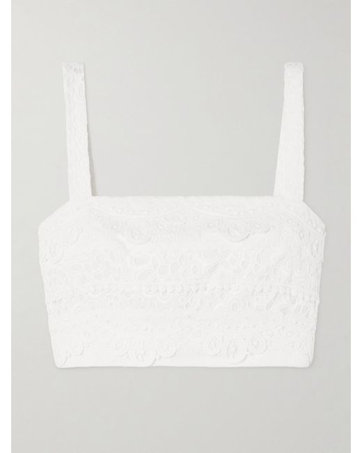 Carolina Herrera White Cropped Broderie Anglaise Cotton Top