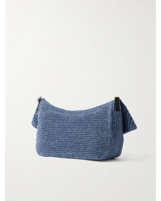 Loewe Blue Paula's Ibiza Ola Embellished Leather-Trimmed Raffia Shoulder Bag
