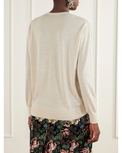 Dries Van Noten White Ribbed Merino Wool Sweater