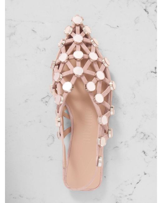 The Attico Natural Grid Studded Suede Slingback Point-Toe Flats
