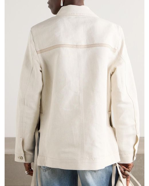 Veste Asymétrique En Coutil De Coton Et En Lin Mélangés À Finitions En Cuir Loewe en coloris Natural