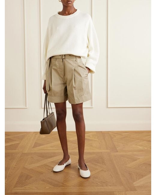 Burberry Natural Belted Cotton-Gabardine Shorts