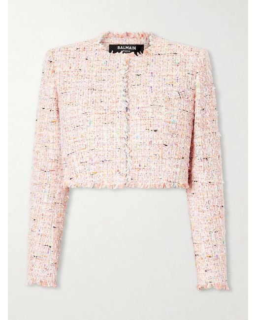 Balmain Pink Tweed Cropped Jacket