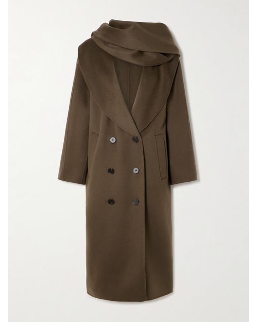 Rohe Brown Double-Breasted Scarf-Detailed Layered Wool Coat