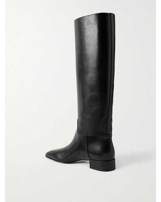 Christen Black Classic Square Leather Knee Boots