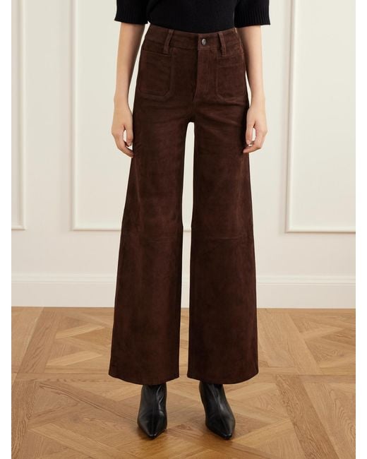 FRAME Brown Palazzo Modernist Pocket Suede High-Rise Wide-Leg Pants