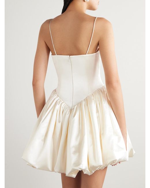 Danielle Frankel White Birdie Gathered Silk And Wool-Blend Satin Bustier Mini Dress