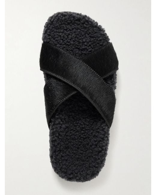 Ancient Greek Sandals Black Anilio Pantoletten Aus Kalbshaar Und Shearling