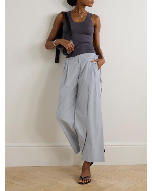 Deiji Studios Gray Striped Organic Cotton-Poplin Wide-Leg Pants